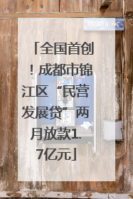 全国首创！成都市锦江区“民营发展贷”两月放款1.7亿元
