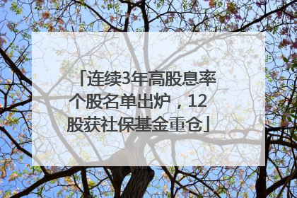 连续3年高股息率个股名单出炉，12股获社保基金重仓